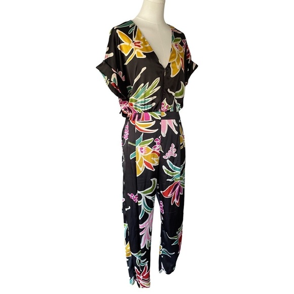 Zara Pants - Zara Black Floral Print Satin Jumpsuit Women’s Large